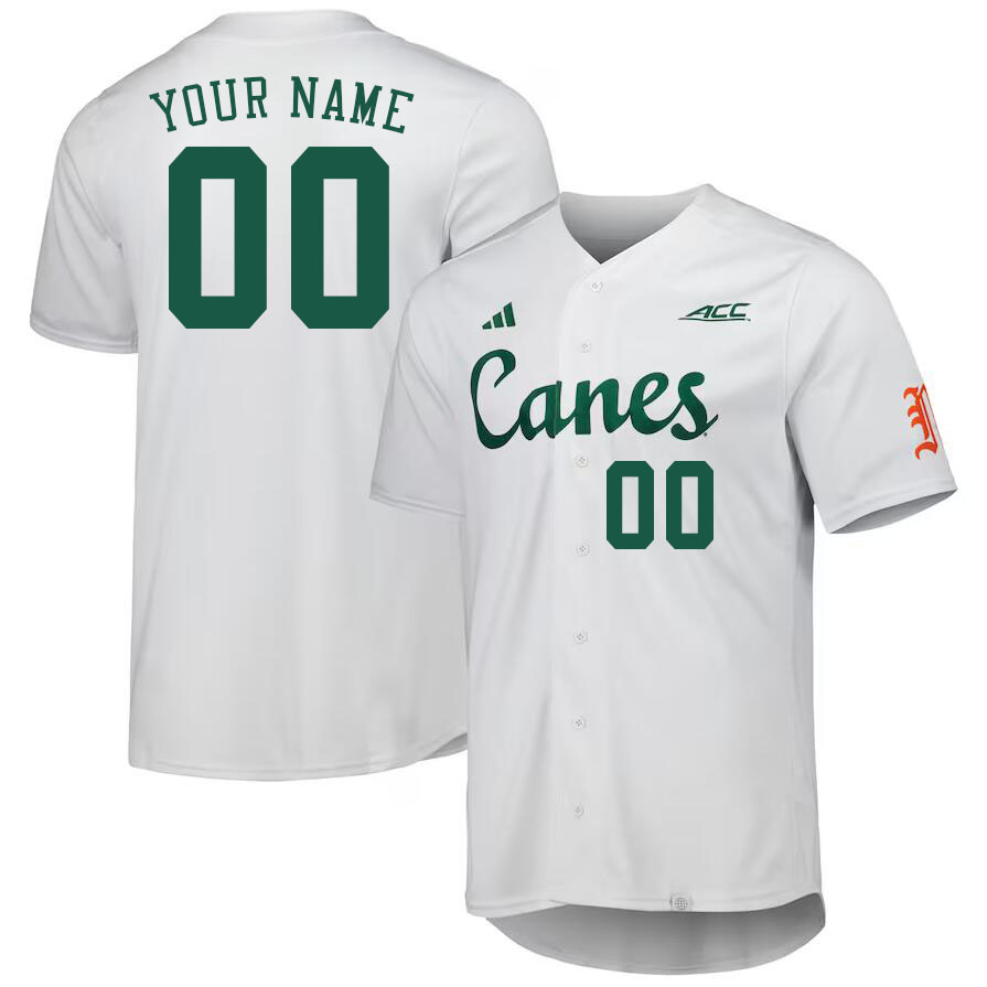 Custom Miami Hurricanes Name And Number College Baseball Jerseys Stitched-White